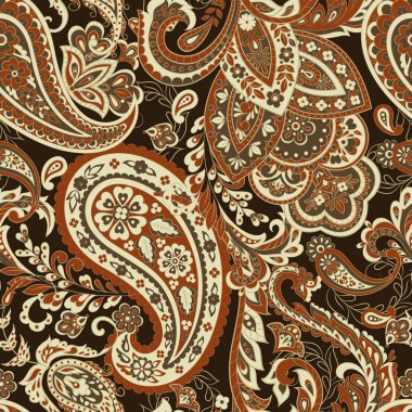 Paisley Çiçek Doğulu Etnik Düzen. Vektör Kusursuz Süslü Hint kumaşı desenleri.