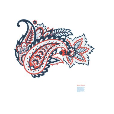 Paisley vektör izole desen. Batik stilinde klasik çiçek illüstrasyonu