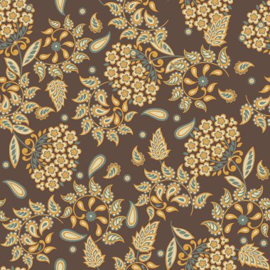Çiçekli Paisley Süssüz vektör deseni.