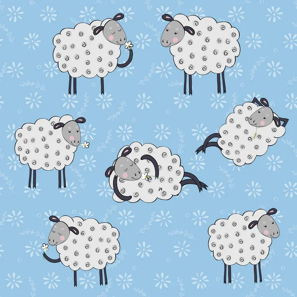 Dibujos animados ovejas patrón sin costura — Vector de stock