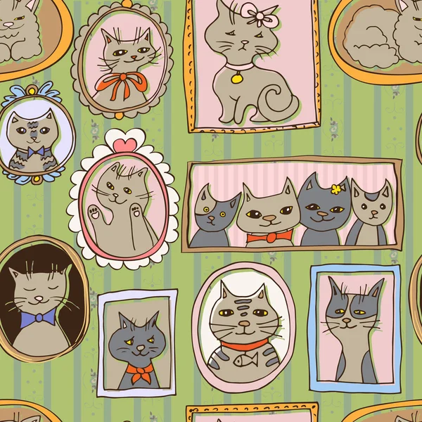 Mignon chats portraits motif sans couture — Image vectorielle