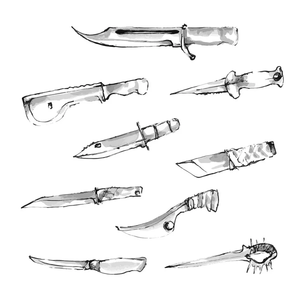 Kézzel rajzolt gyűjteménye kések — Stock Vector