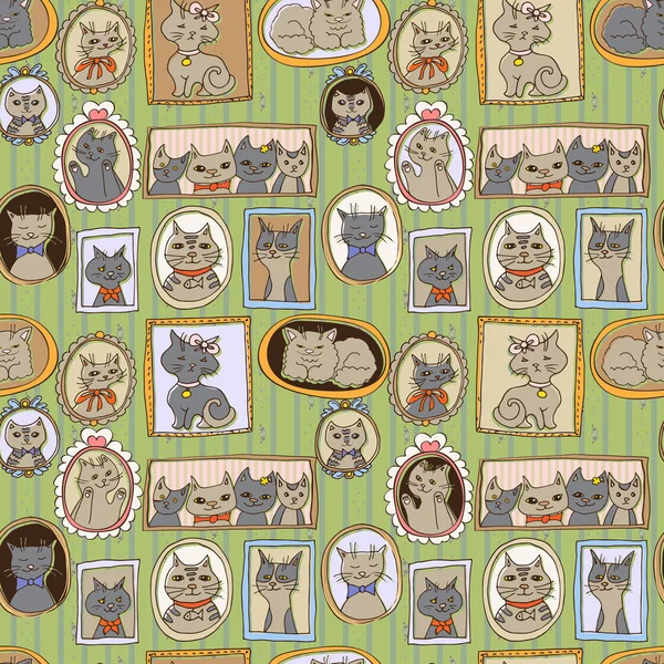 Katten portretten naadloze patroon. — Stockvector