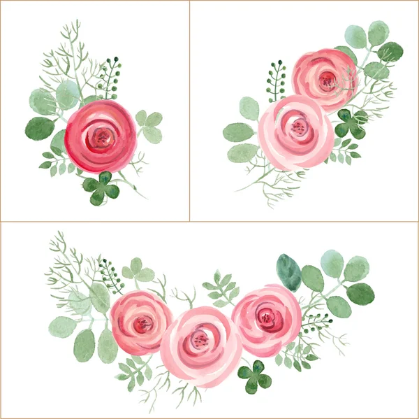 Composición de rosas y hojas — Vector de stock