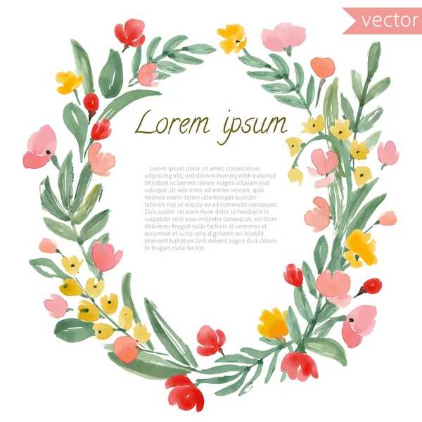 Bladeren en bloemen ronde frame — Stockvector