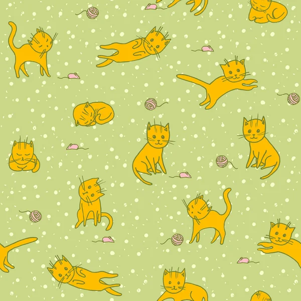 Playing Cats Seamless Pattern — Stock Vector