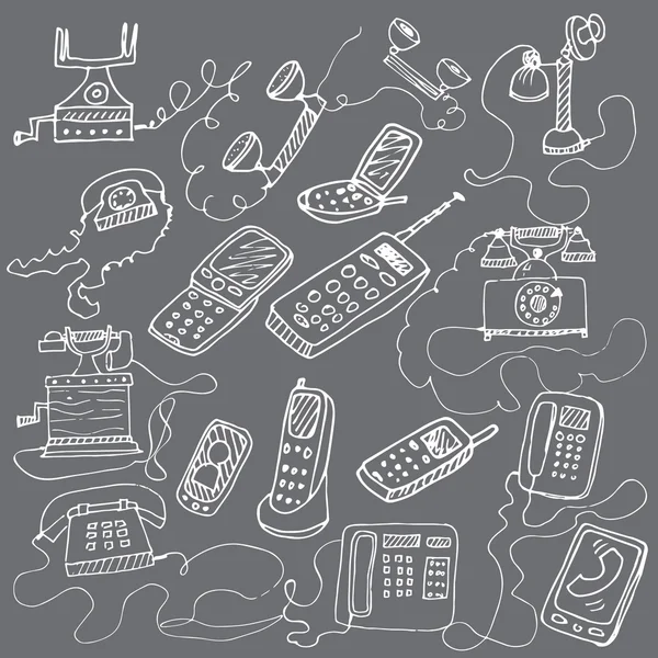 Telefoni doodle disegnati a mano — Vettoriale Stock