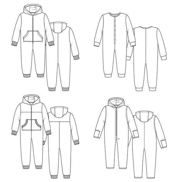 Vector sketch. Four overalls. — Stock Vector