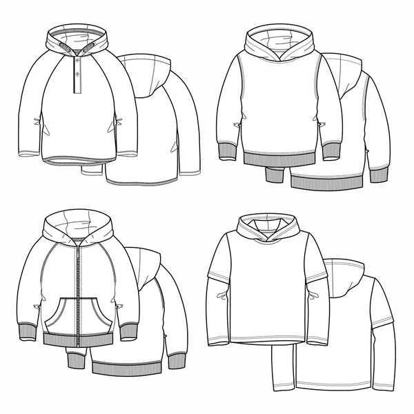 Cuatro sudaderas con capucha — Vector de stock