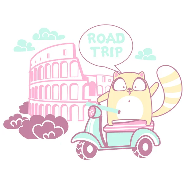 Viagem de carro com um gato — Vetor de Stock