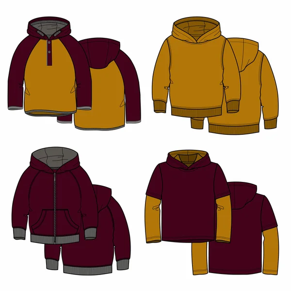 Sudaderas con capucha vinosa y mostaza — Vector de stock