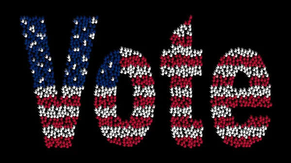 Grande gruppo di mani riunite per formare il testo Vota con colori Bandiera USA su sfondo nero . — Foto Stock