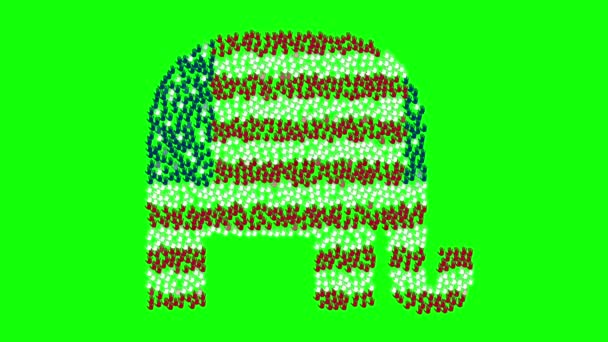 Large group of hands gathered together to form the elephant symbol with colors USA flag on a green screen. — Stock Video