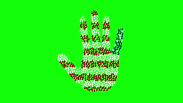 Grand groupe de mains réunies pour former le symbole Palm avec des couleurs drapeau des États-Unis sur un écran vert . — Video