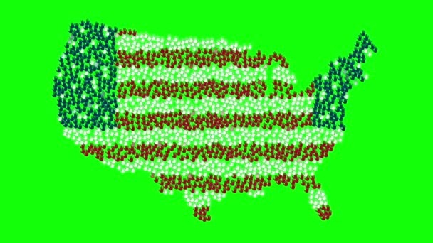 Large group of hands gathered together to formthe US country outlines symbol with colors USA flag on a green screen. — Stock Video