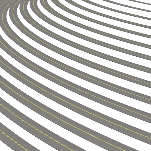 Parallele Asphaltstraßen isoliert auf weißem Hintergrund. — Stockfoto
