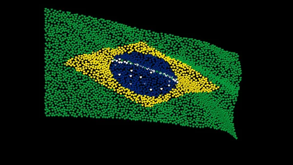 Vlag van Brazilië, bestaande uit vele harten wapperen in de wind, op een zwarte achtergrond. Verschillende fasen van de beweging van de vlag in de wind. Rio 2016. Olympische spelen. — Stockfoto