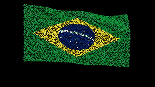 Vlag van Brazilië, bestaande uit vele harten wapperen in de wind, op een zwarte achtergrond. Verschillende fasen van de beweging van de vlag in de wind. Rio 2016. Olympische spelen. — Stockfoto