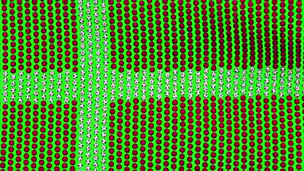 많은 볼을 녹색 화면에 바람에 나 부 끼고의 구성 된 덴마크의 국기. 반복된 비디오. — 비디오