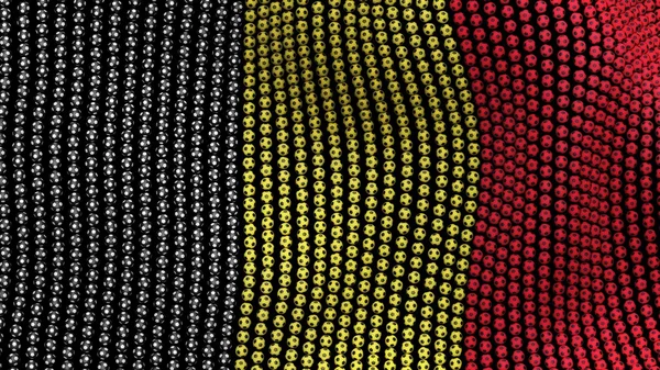Flagge Belgiens, bestehend aus vielen Bällen, die im Wind flattern, auf schwarzem Hintergrund. 3D-Illustration. lizenzfreie Stockbilder
