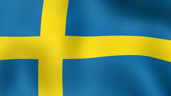 Flagga Sverige, fladdrar i vinden. 3D illustration. — Stockfoto