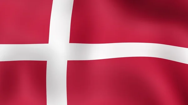 Die dänische Flagge flattert im Wind. 3D-Darstellung. — Stockfoto