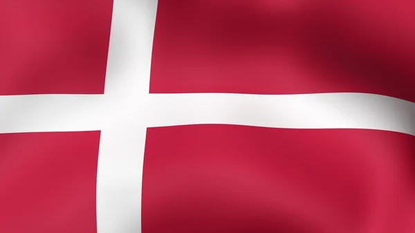 Danimarka, rüzgarda çırpınan bayrağı. 3D render. — Stok fotoğraf
