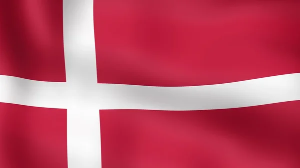 Flagga Danmark, fladdrar i vinden. 3D-rendering. — Stockfoto