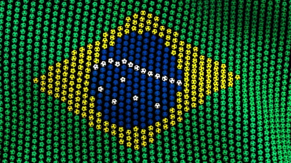 Flag of Brazil, consisting of many balls fluttering in the wind, on a black background. 3D illustration. — Stock Photo, Image