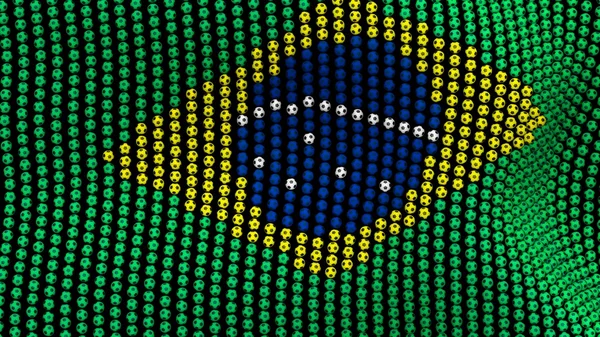 Vlag van Brazilië, bestaande uit veel ballen wapperen in de wind, op een zwarte achtergrond. 3D illustratie. — Stockfoto