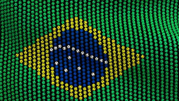 Bandiera del Brasile, composta da molte palline sventolate nel vento, su fondo nero. Illustrazione 3D . — Foto Stock