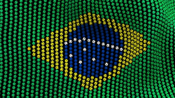 Vlag van Brazilië, bestaande uit veel ballen wapperen in de wind, op een zwarte achtergrond. 3D illustratie. — Stockfoto