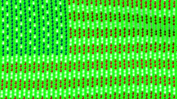 Bandiera americana sventola nel vento, costituito da mani, su uno sfondo verde . — Video Stock