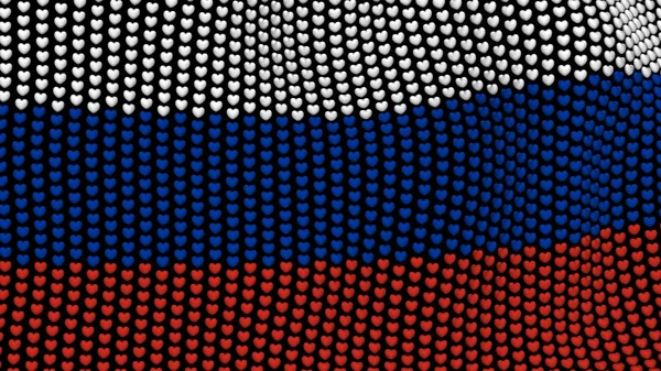 Росія прапор махав на вітрі, що складається з серця, на чорному тлі. — стокове фото