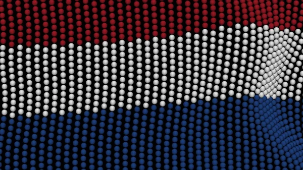Flagga av Nederländerna, som består av många bollar som fladdrar i vinden, på en svart bakgrund. 3D illustration. — Stockfoto