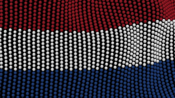 Vlag van Nederland, bestaande uit veel ballen wapperen in de wind, op een zwarte achtergrond. 3D illustratie. — Stockfoto
