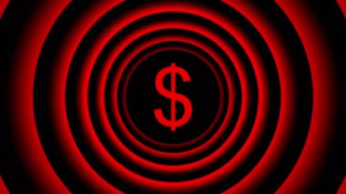 Düşen dolar işareti kırmızı bulanık daireler - görsel yanılsama tarafından çevrili.