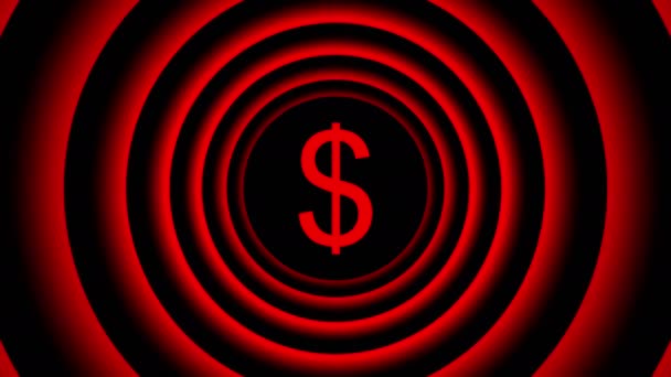 Panneau dollar tombant entouré de cercles rouges flous illusion visuelle . — Video