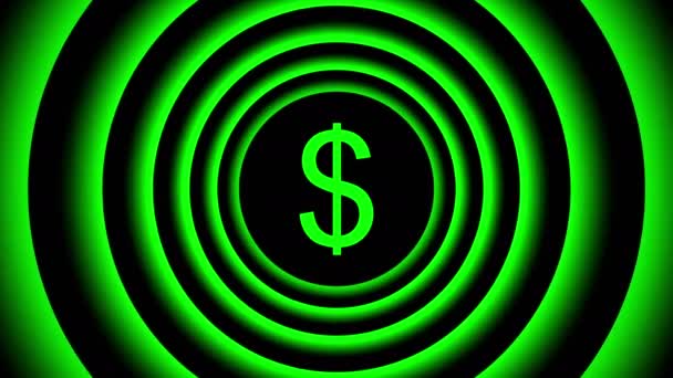 Growing dollar sign surrounded by green blurred circles - visual illusion. — Stock Video