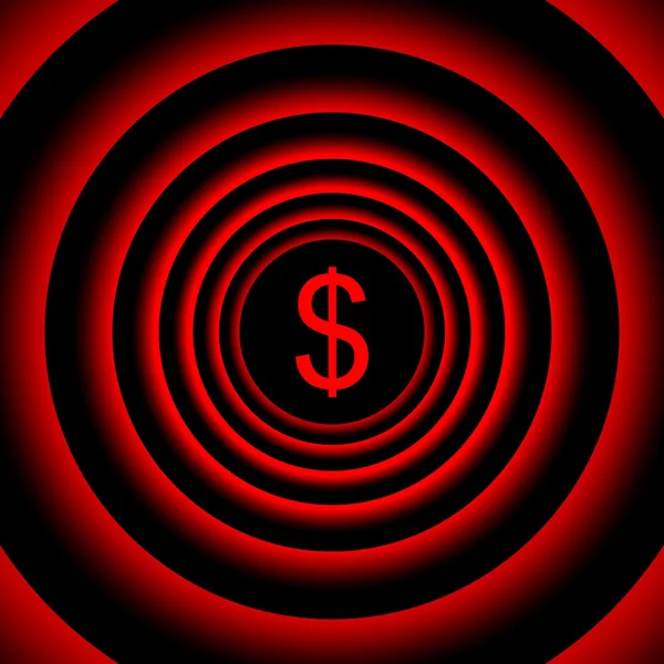 Sinal de dólar caindo cercado por círculos embaçados vermelhos - ilusão visual . — Fotografia de Stock