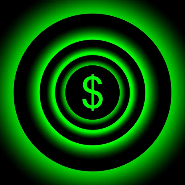 Sinal de dólar crescente cercado por círculos borrados verdes - ilusão visual . — Fotografia de Stock