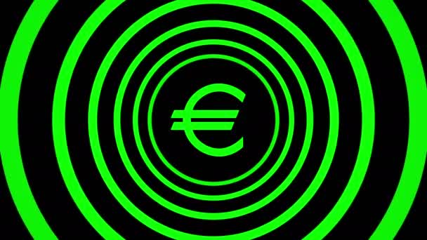 Creciente signo de euro rodeado de círculos verdes - ilusión visual . — Vídeo de stock