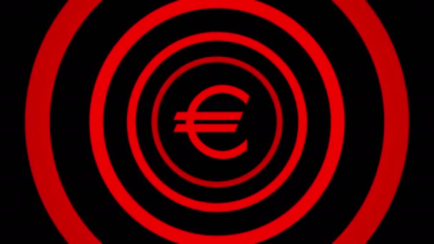 Signo de euro que cae rodeado de círculos rojos - ilusión visual . — Vídeos de Stock