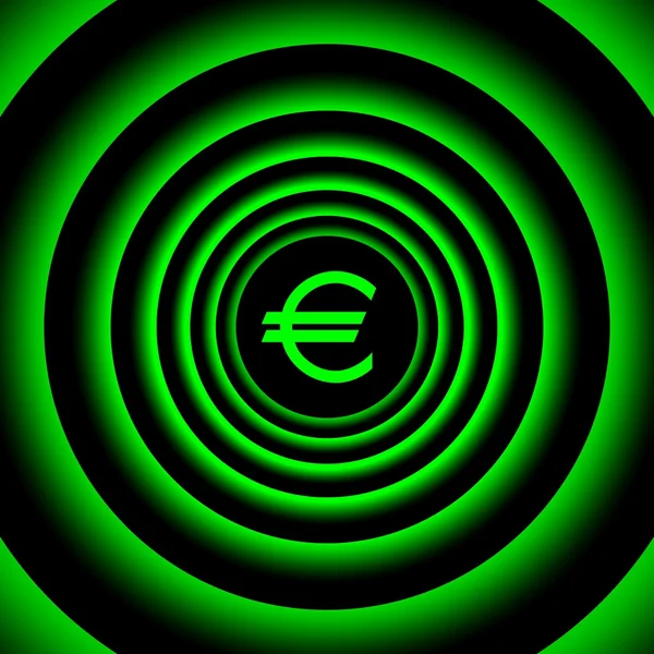 Groeiende eurosymbool omgeven door groene wazig cirkels - visuele illusie. — Stockfoto