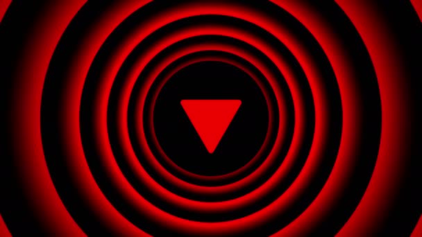 Falling arrow sign surrounded by red blurred circles - visual illusion. — Stock Video