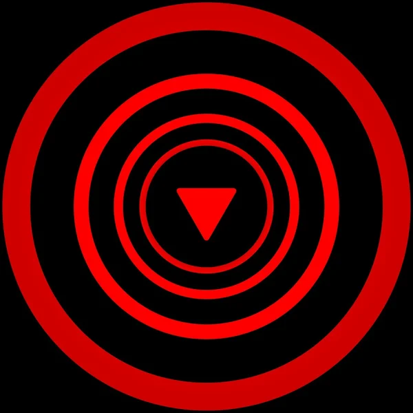 Dalende pijl teken omringd door rode cirkels - visuele illusie. — Stockfoto