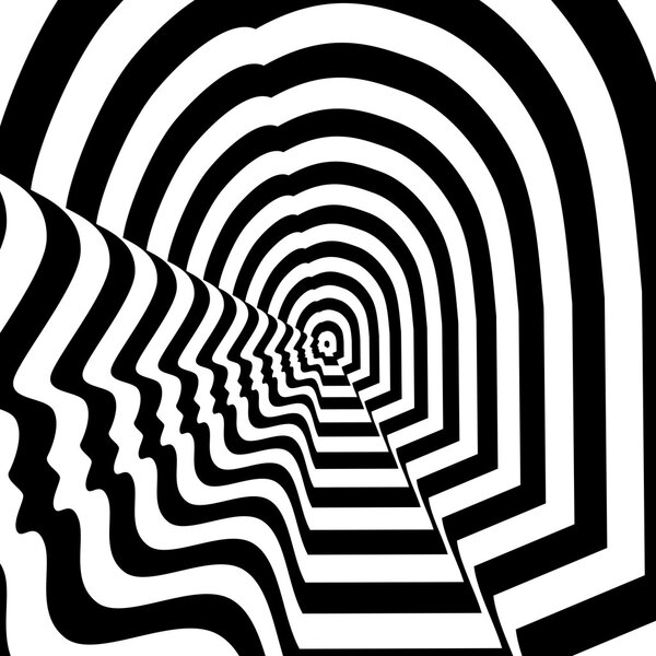 Concentric abstract symbol, woman profile - optical, visual illusion
