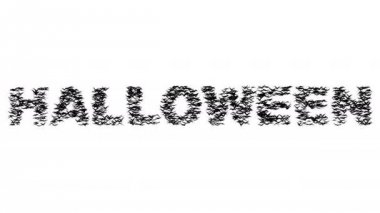 Kuşlar sürüsü yeşil ekranda kelime halloween - şekillendirme. 4 k animasyon