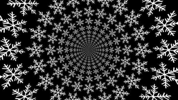 Koncentriska, käck, roterande, abstrakta symboler, snöflingor - optisk, visuell illusion — Stockvideo