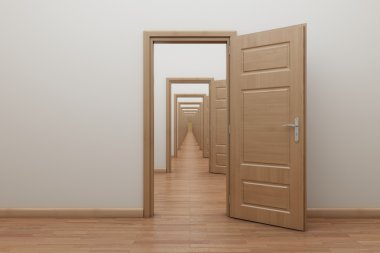 Enfilade, iç kapı açık.